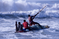 Pêcheurs du Kerala bravant la puissance de la mer